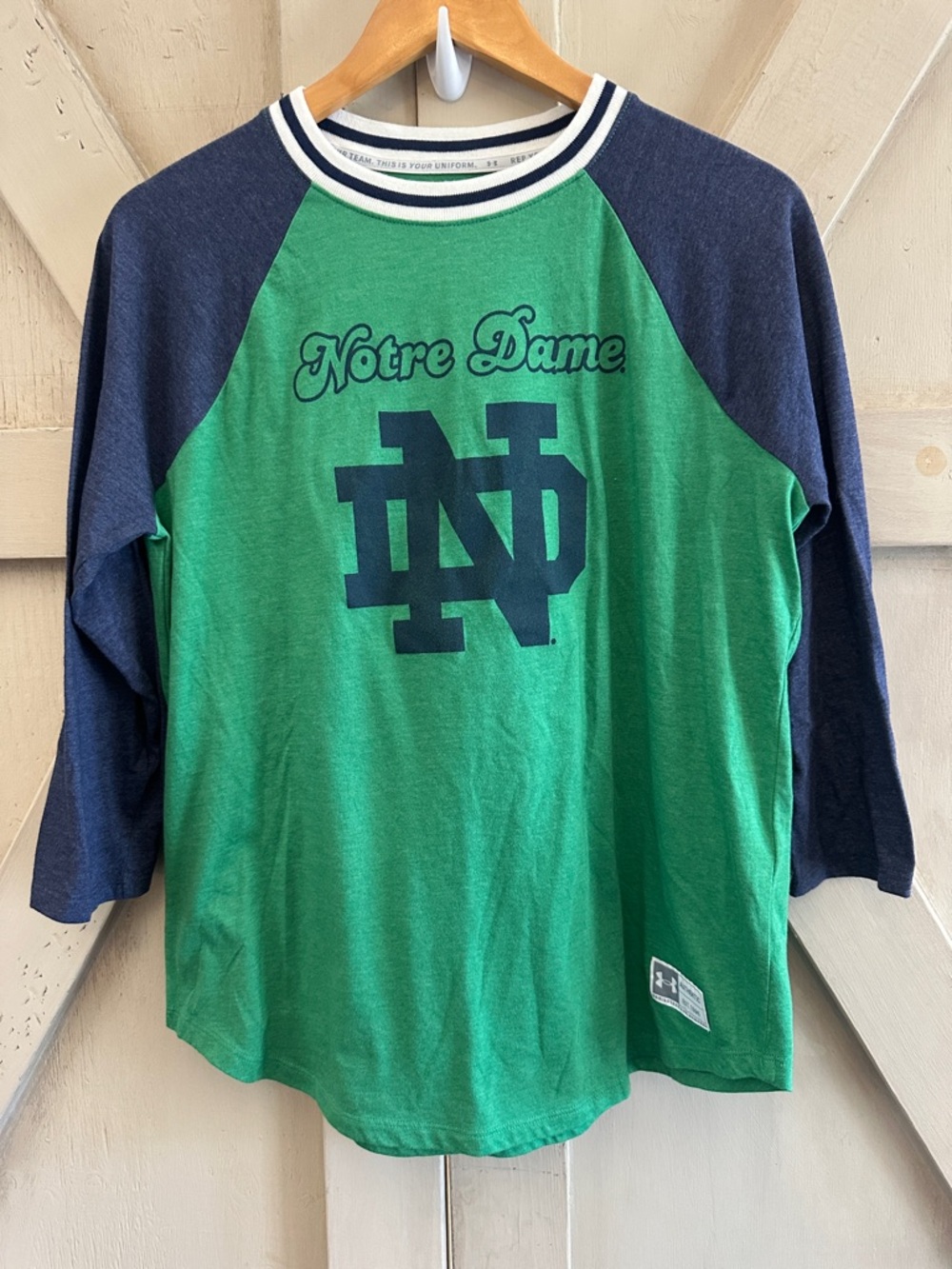 Under Armour Notre Dame Fighting Irish Raglan Tee Green Navy LG